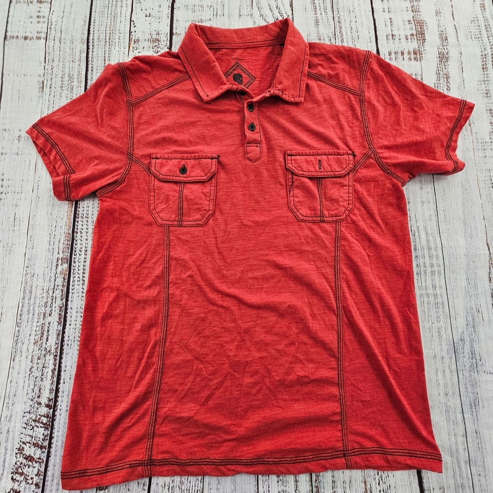 Rebel & Soul Red Short Sleeve Cotton Blend Pocket Polo Shirt Men's M